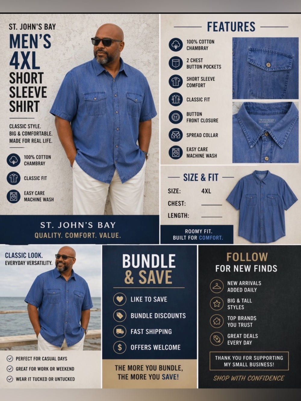 St John’s Bay Men’s 4XL Short Sleeve Shirt